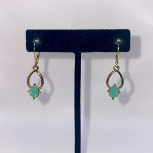 Vintage Gold Tone Blue Dangle Drop Statement Earrings
